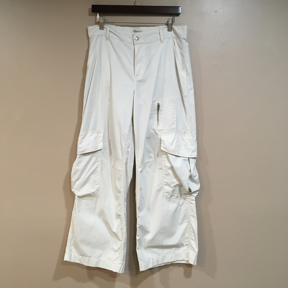 Signature 8 Cargo Parachute Pants Womens M Cream Khaki Wide Leg Baggy Streetwear